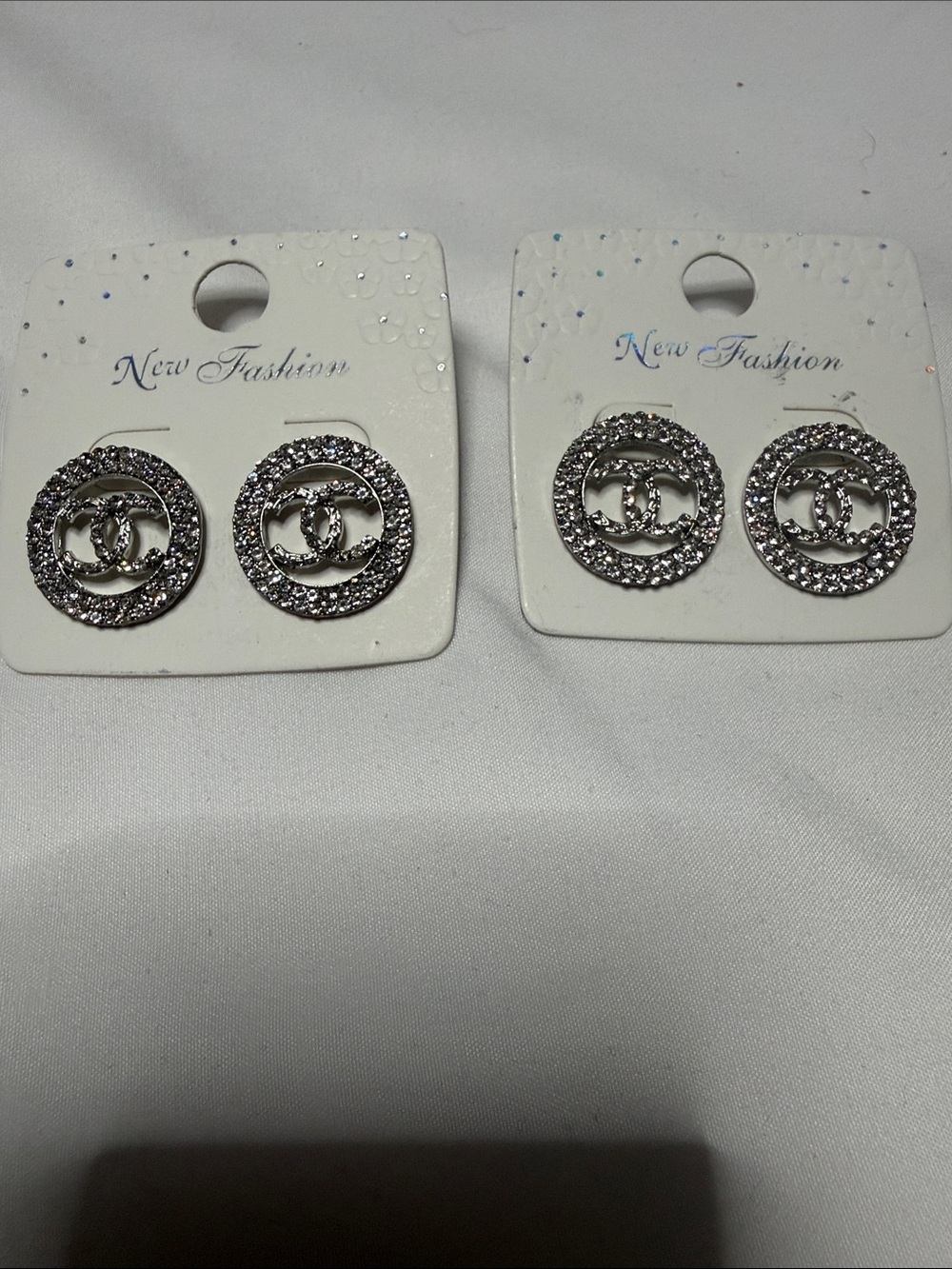 Sets of 2 Sparkling Silver-Tone Crystal Circle Stud Earrings